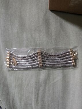 Multi-Strand Metallic Chain Bracelet - Silver and Gold Accent